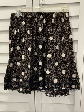 Anthropologie Black Polka Dot Skater Skirt with Lace Hem